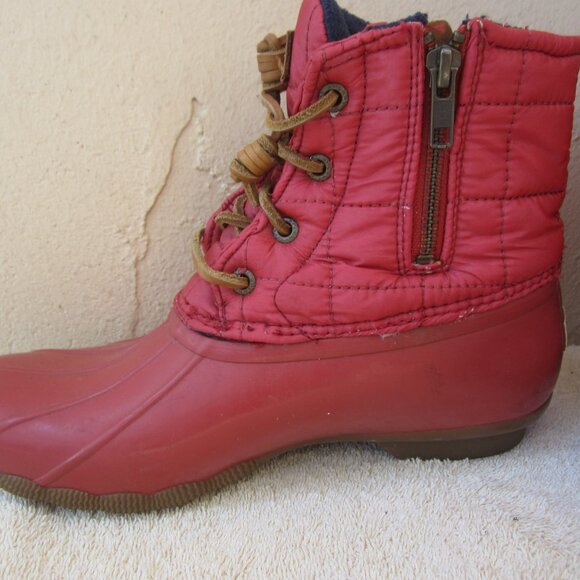 Sperry Topsider Waterproof Quilted Nylon Red Rain Boots Size 8 Medium- Flawed - Picture 5 of 16